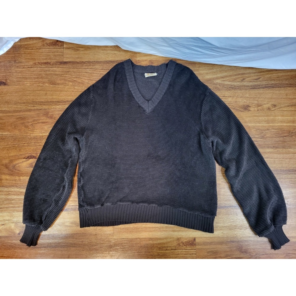 Vintage Saturdays in California  V Neck Sweater Mens XL Brown 70s 80s Groovy